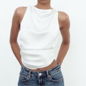 Zara White Draped Sleeveless Top